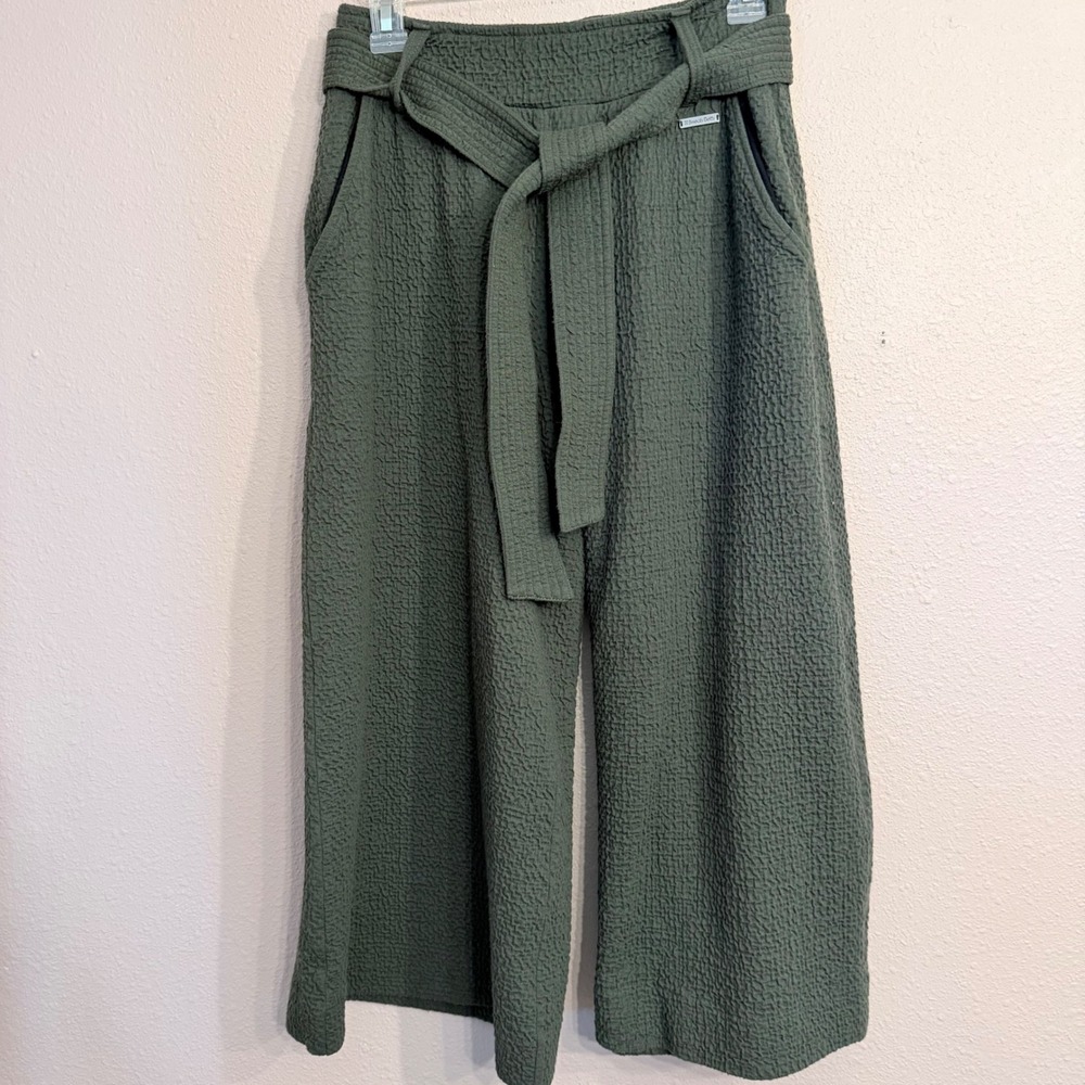 Sweaty Betty Enso Culotte Women XS Green Textured Wide Leg Crop‎ Tie Waist Pants